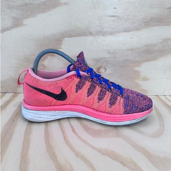 Nike -Flyknit Lunar 2 Bright Mango -Running -Pink/Blue -Women's - 7 - 620658-800 - Picture 5 of 9